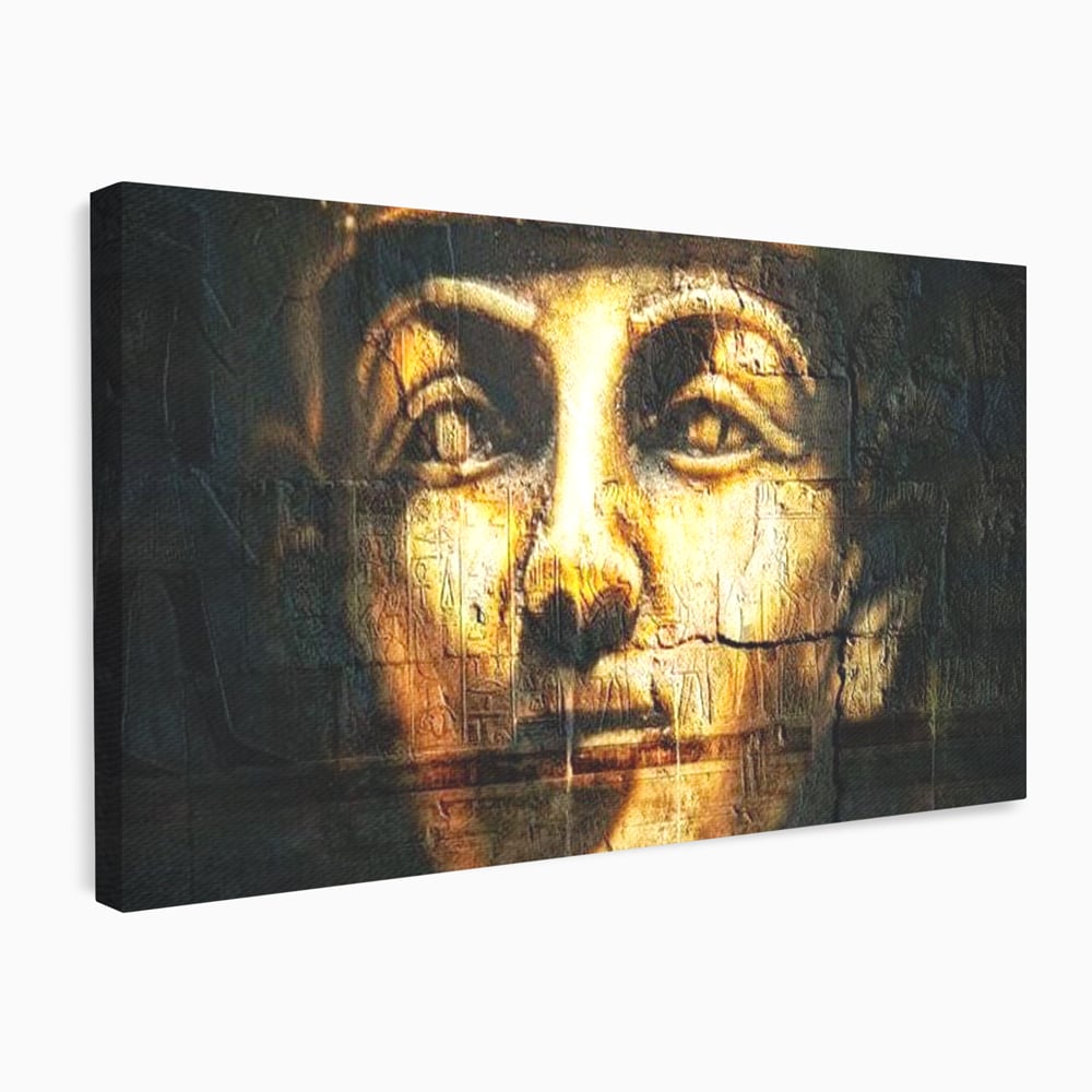 Tablou canvas cu tablou canvas cu chipul unui faraon, fara rama, pe sasiu de lemn